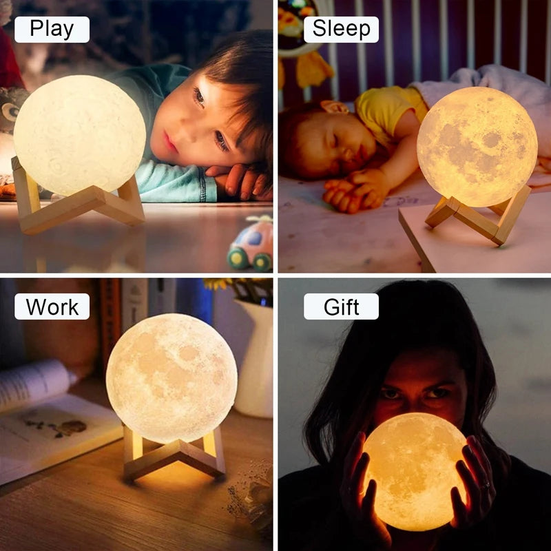 Moon Lamp LED Night Light Battery Powered With Stand