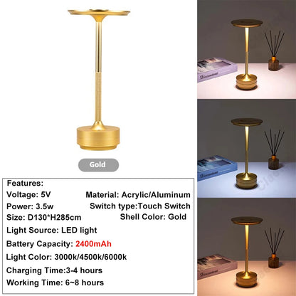 Rechargeable Wireless Table Lamp LED Touch Sensor