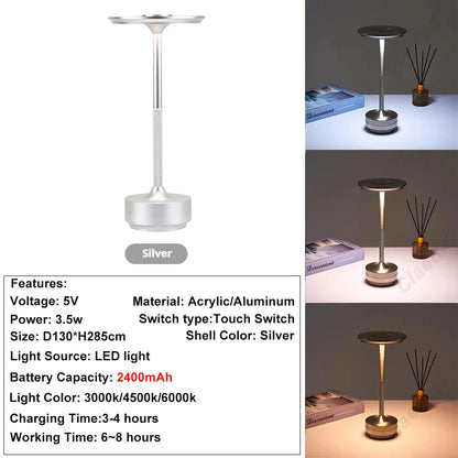 Rechargeable Wireless Table Lamp LED Touch Sensor